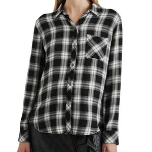 Rails, Coal and White Flannel shirt, 100% Rayon, size XS, Black/White plaid